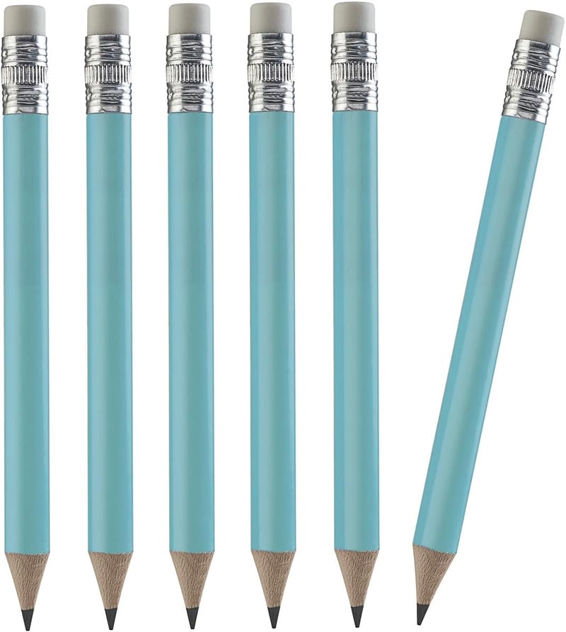 100pcs Golf Pencils, 4 Inch Mini Half Pencils with Eraser Sharpened Wood Mini Round for Schools Wedding Toddlers Home Corporate Multiple Colours (Light Blue)